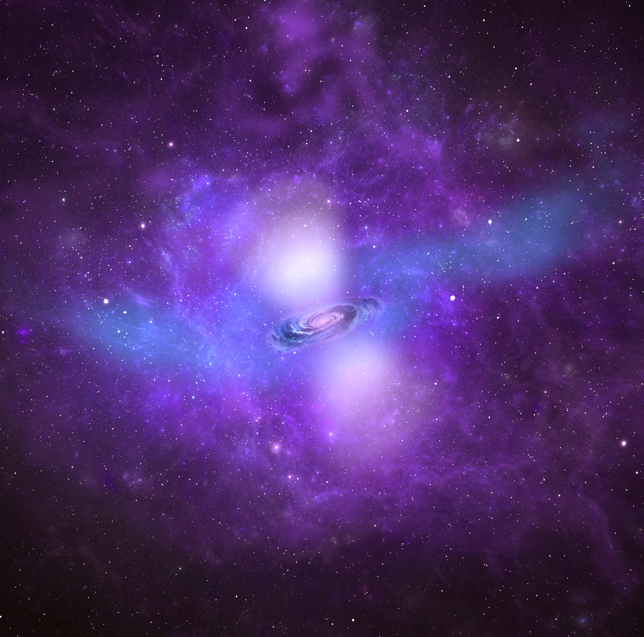 An artist's illustration of the CGM. The image outline
reflects the shape of the Keck mirror that observed the gas